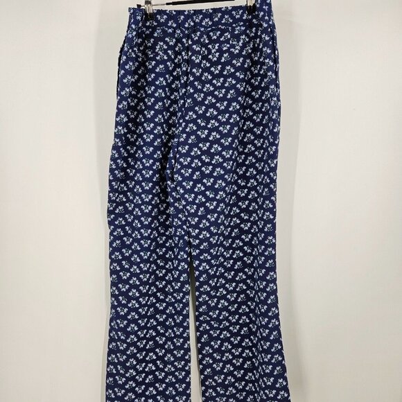 Hill House Pants Blue Floral Print Wide Leg Side Zip Stretch Palazzo Lounge Sz M - Picture 5 of 9
